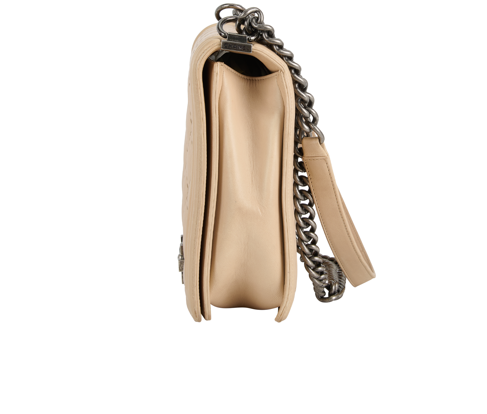 Large Boy Bag, &pound;1,950, Handbags, Beige, Leather, Bottom view